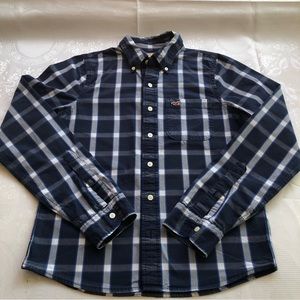 Hollister Junior Boys Size L Blue/White Plaid Shirt Long Sleeves Button Down